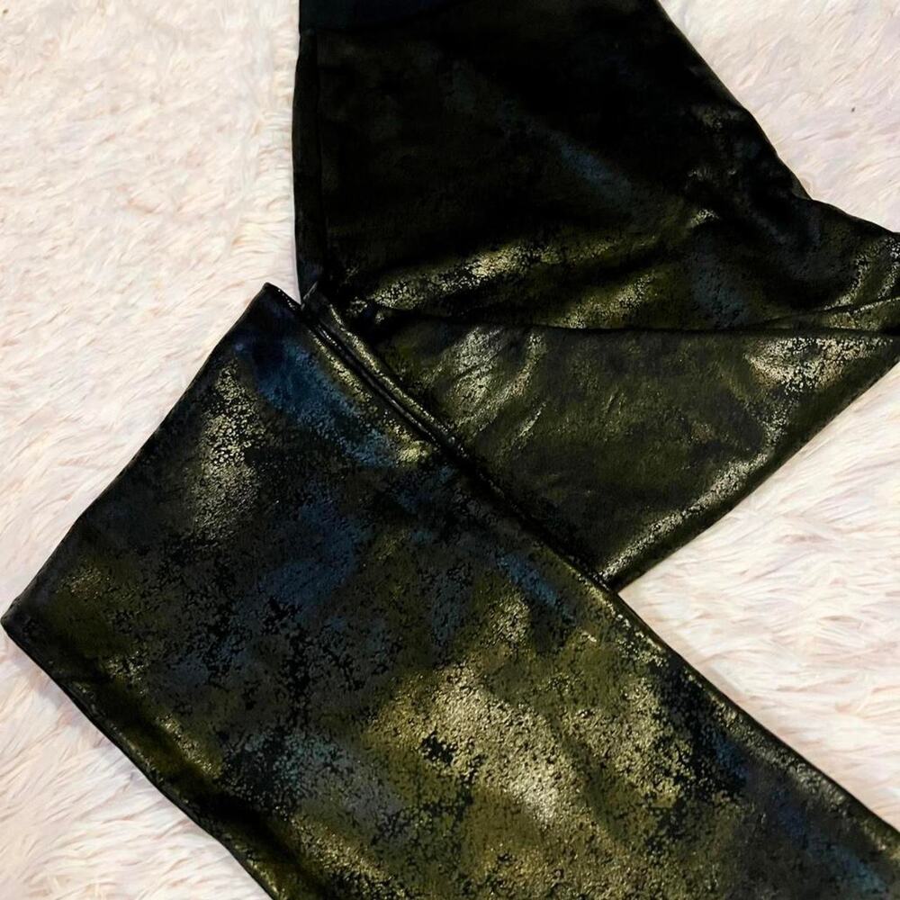 Black Gold Faux Leather Grunge Glam Edgy Punk Gritty Witchy Statement Leggings - Picture 3 of 5